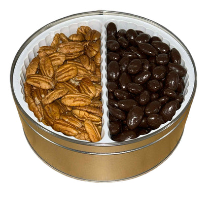 Mammoth Pecans & Dark Chocolate Almonds Gift Tin 2 lb