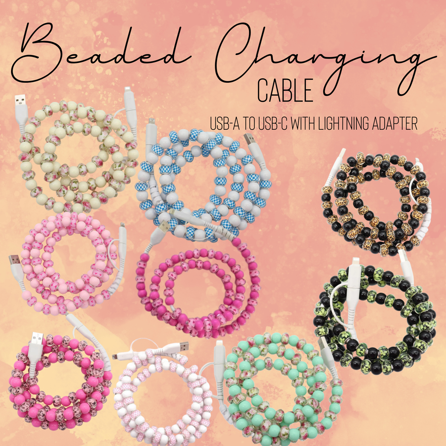 Charging Cord - Beaded - Clear Design