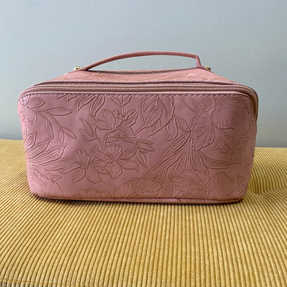 Oversized Lay Flat Cosmetic Bag - Embossed Floral