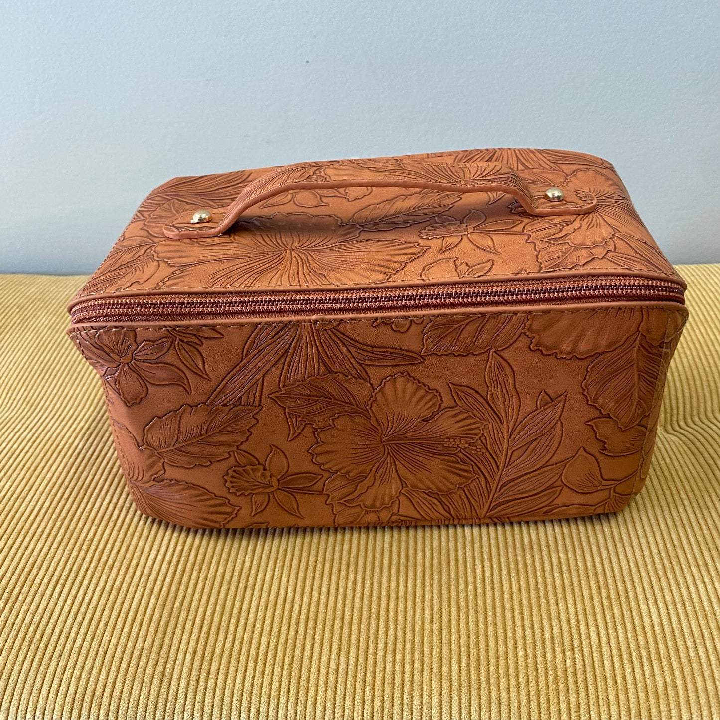 Oversized Lay Flat Cosmetic Bag - Embossed Floral