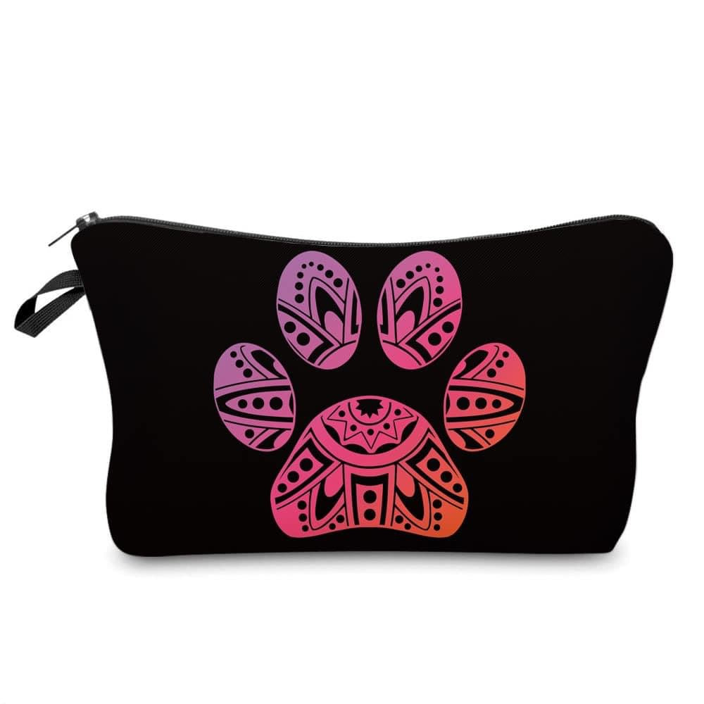 Pouch - Dog, Paw Print Mandala Black Pink