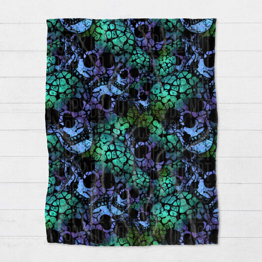 Blanket - Halloween - Blue Green Skulls - PREORDER 7/29-8/1