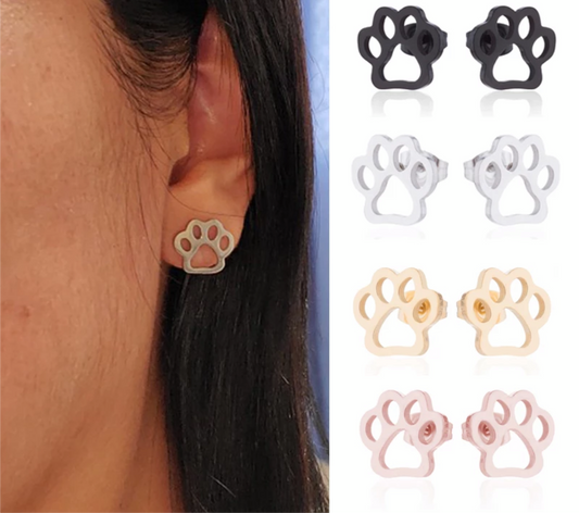 Metal Stud Earrings - Dog Paw Print