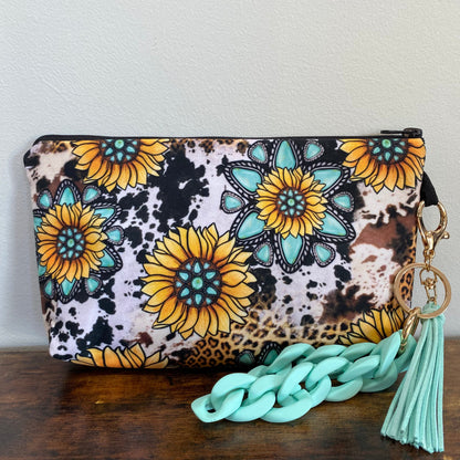 Pouch - Floral Sunflower, Turquoise