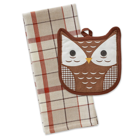 Autumn Owl Potholder Gift Set with Dishtowel MNC